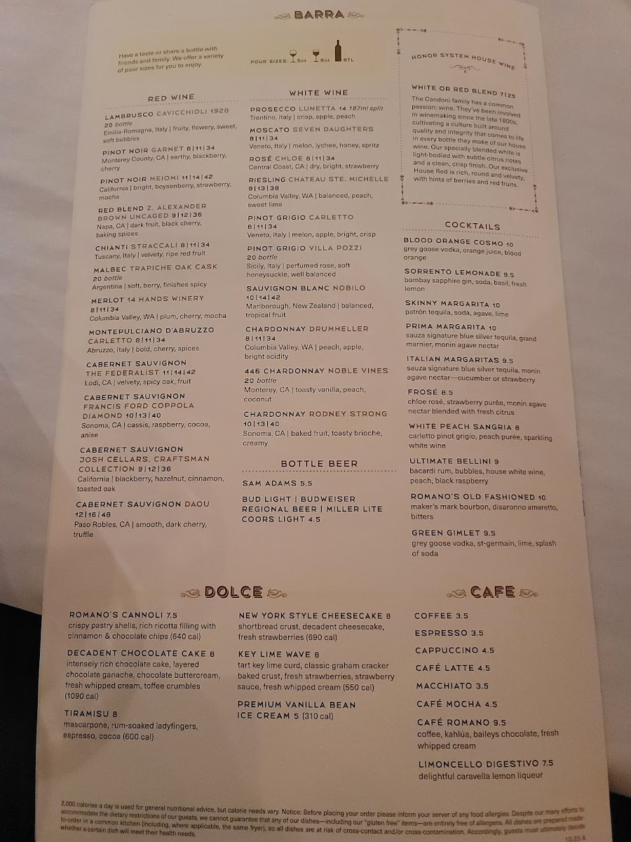 Menu Romano's Macaroni Grill-1